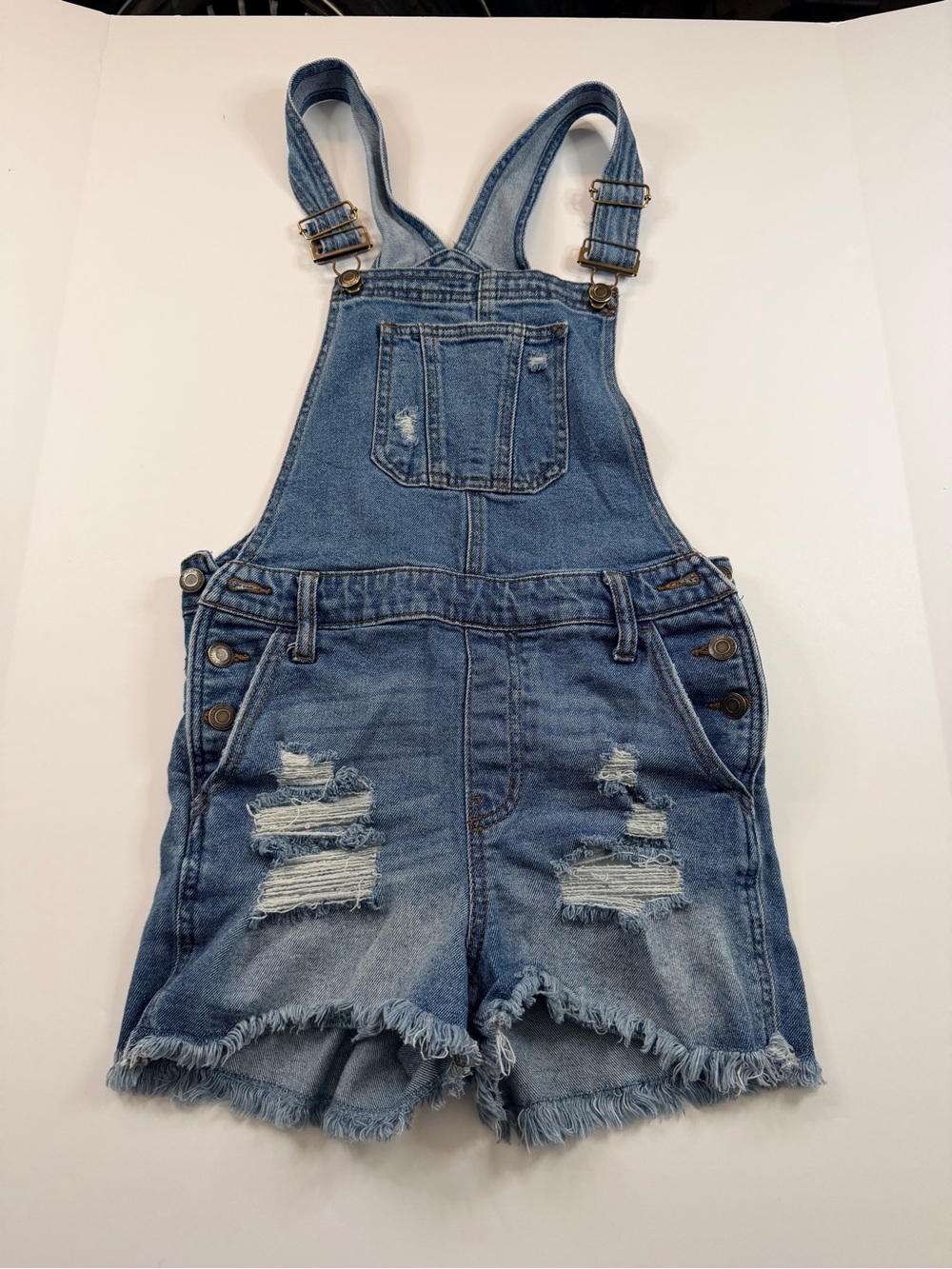 SO Denim Distressed Short Overalls - Blue